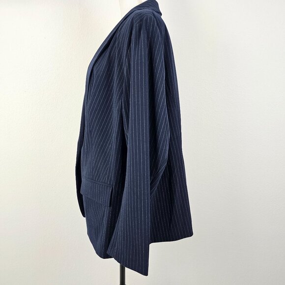 Lane Bryant Womens Jacket Blue White Pin Stripe Single Breasted Size 26 - Picture 10 of 16